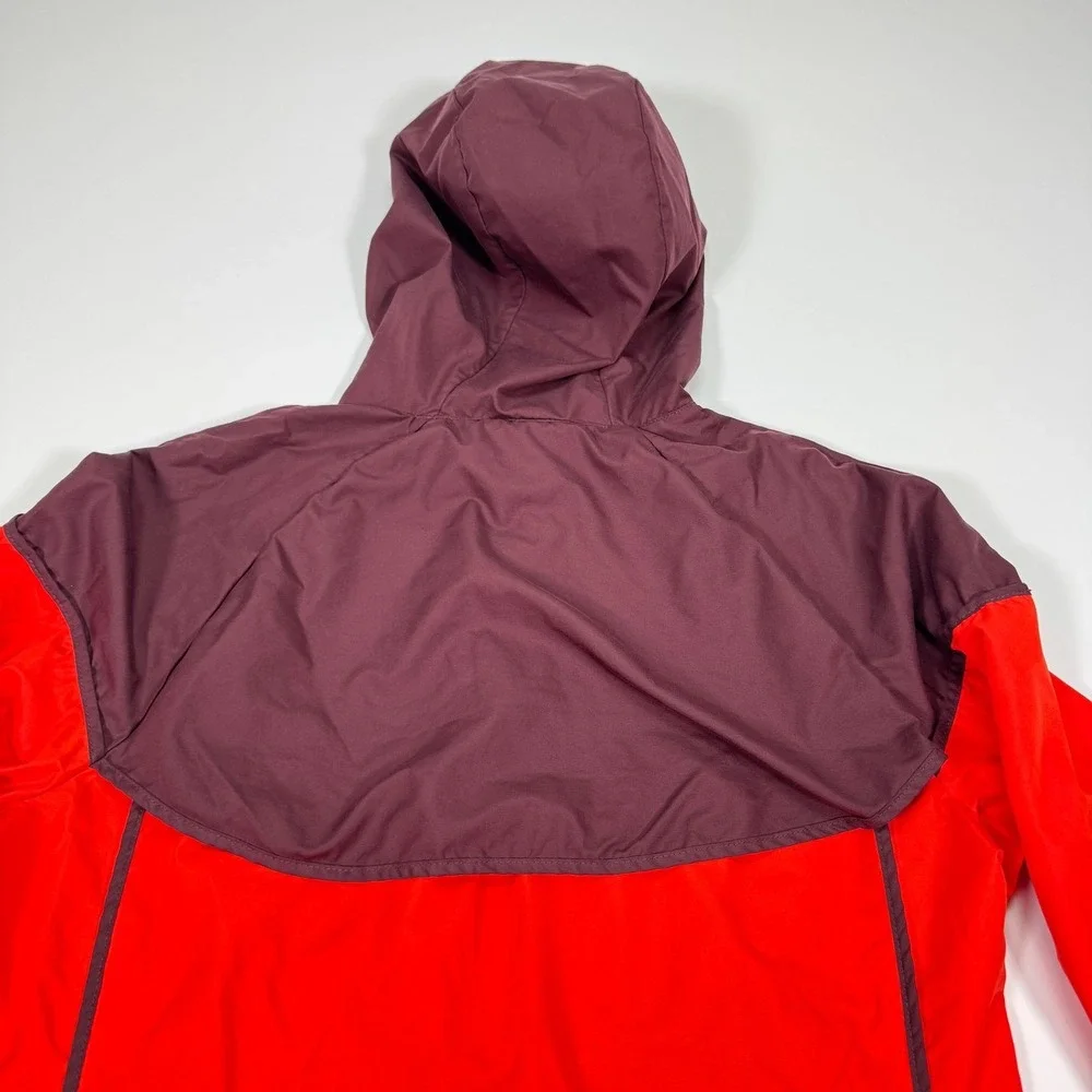 Nike Womens S Orange Maroon Hooded Full Zip Windbreaker Jacket Lightweight Logo